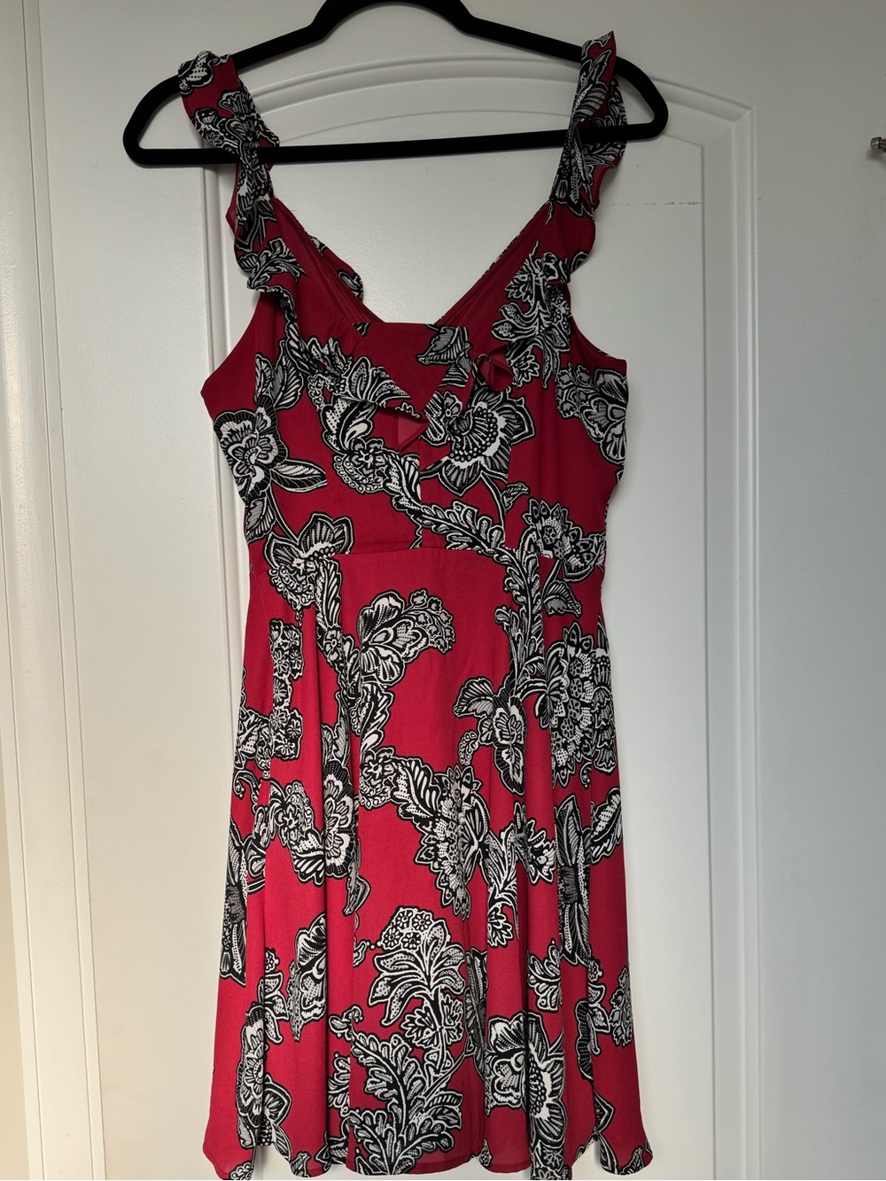 Express Red Floral Mini Dress with Black & White Print